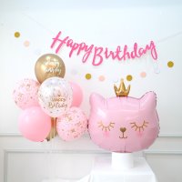 핑크 고양이 풍선 딸 생일파티 기념일 DIY