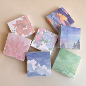 감성 떡메모지 수채화 일러스트 다꾸 정사각떡메 사무용품, greenut