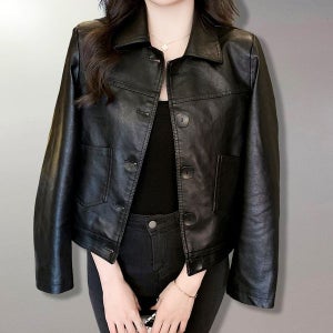 [퀸이즈]  빠른배송/키니 스퀘어 버튼 레더 자켓