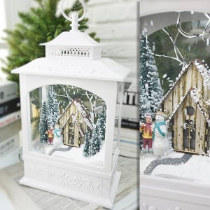 통나무집 눈사람 만든 아이 43cm 4개 세트 크리스마스 장식 소품 화이트 랜턴