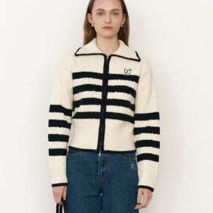 [로라로라] TWOWAY STRIPE ZIPUP KNIT IVORY 5000904925
