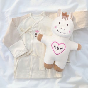 오가닉 태명 자수 애착인형 배냇저고리 2종세트 임신선물, 자연생각