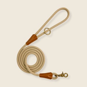 베이지 시그니처 가죽 로프 핸즈프리 강아지 리드줄, 다하운드 (Dahound)