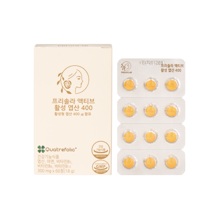 [<b>프리솔라</b>] 액티브 활성 엽산 400 글루콘산 아연 활성형엽산 <b>임신</b>준비