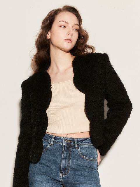 [무디디] Wool scallop crop jacket 001 Black