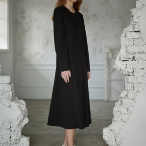 [에이리프] A-line sleeves button Long dress - Black A2111OP018