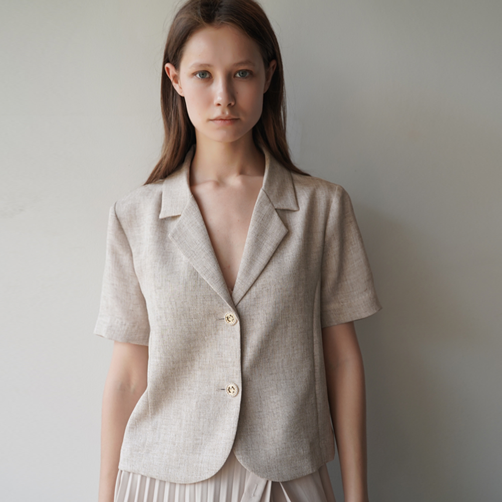 데미지니모닉 진주 린넨 크롭 반팔 자켓 Pearl Linen Crop Short s 자켓