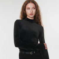 [아웃셀] Velour corduroy mock neck top - Black