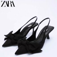 ZARA 자라 리본 힐 스웨이드 슬링백 슈즈 LW