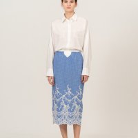 JAIN SONG 제인송 CHECK EMBROIDED MIDI SKIRT JTSK104