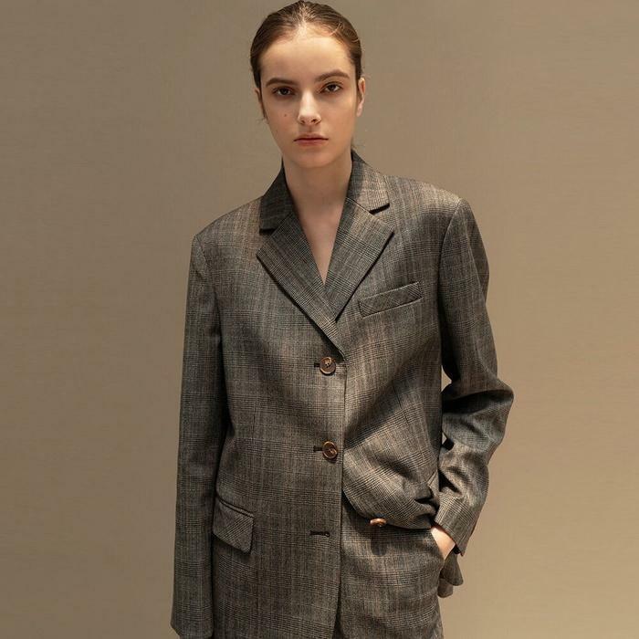 [아바몰리] GLEN WOOL CHECK THREE BUTTON JACKET(Grey Check)