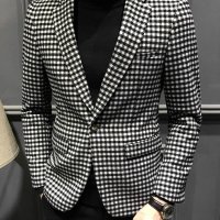 남자 하운드투스 체크 무늬 깔끔한 서양식 캐주얼 정장 자켓