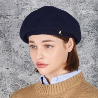 바잘  Stud Logo Wool Beret Navy