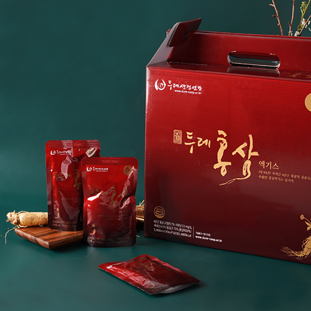 <b>두레</b>생협 장수이야기 <b>홍삼 엑기스</b> 90mlX60팩 장수 6년근 구증구포 액기스  1박스
