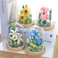 블록 부케 모델 국화 장미와 선물 3D 꽃 장난감 DIY 화분