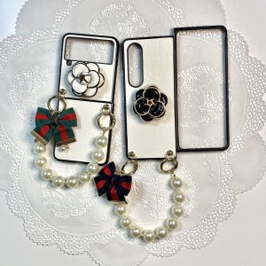 z 플립 폴드 2 3 4 가죽 리본 진주 스트랩 케이스, 이지리쉬(easylish)