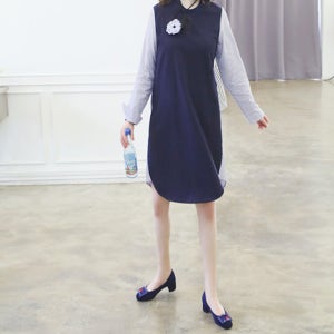 뉴욕 러쉬 네이비 모던 & 스트라이프 원피스[면 긴팔 배색 패턴 미니 미디 루즈핏 박시 박스 봄 가을 편한 데일리룩 여행룩 고급 브랜드 명품보세 러블리 날씬해보이는]