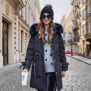 오리지널 블랙 퍼 후드 루즈핏 소매 리본오리털 롱 패딩 점퍼[덕 다운 털 모자 가벼운 경량 겨울 돕바 돗바 파카 오버핏 아우터 겉옷 외투 아웃터 명품보세 고급 브랜드]