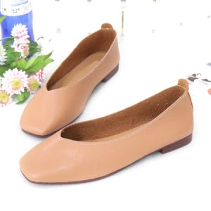 아틀리에 천연 소가죽 플랫슈즈(천연 소가죽)(230사이즈 주문가능)[단화 낮은굽 구두 브라운 베이지 통굽 봄 가을 발 편한 명품보세 고급 브랜드 데일리 여행]