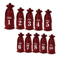 10pcs Jute Wine Bags With Drawstring Numbered Bottle Gift Blind Cover Tasting