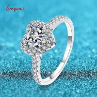 Smyoue 1ct VVS Moissanite 하트 링 여성용 Coeur Cut S925 Pt950 플래티넘 웨딩 약혼 신부 보석