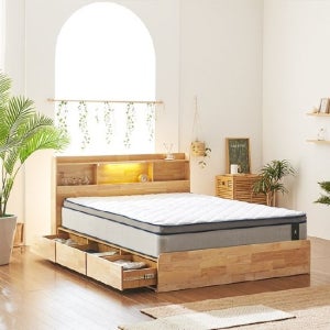 헤이몰리 트레벨 원목 LED 수납 침대 프레임 Q