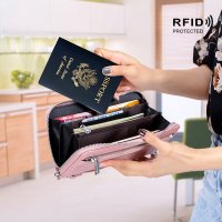 RFID 도난 방지 스캔 긴 핸드백 지갑여권 가방 클러치 백 가죽 동전 지갑 카드