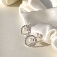 루엔느 더블 진주 크리스탈 링 귀걸이 Silver925 Wedding earring