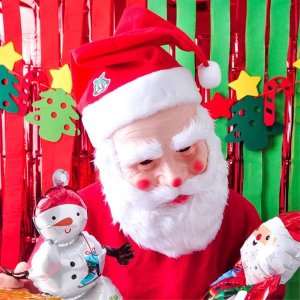 현대 유치원 선생님 산타변신 하얀수염 산타가면 모자세트 소품 교회 크리스마스
