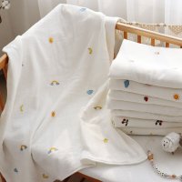 자수 체리 슈퍼 면화 모슬린 담요 여름 아기 Swaddle 퀼트 신생아 랩 목욕 타올 수신