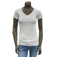 Calvin Klein Jeans 여성 기본로고 슬림핏 브이넥 반팔 티셔츠 J217197