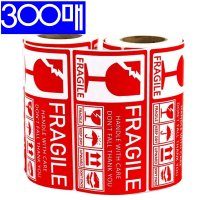 롤 영문 취급 파손 주의 스티커 300매-FRAGILE 소포 수출