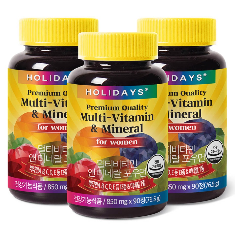 <b>홀리데이즈</b> 멀티<b>비타민</b> 앤 미네랄 포우먼  90정  3개