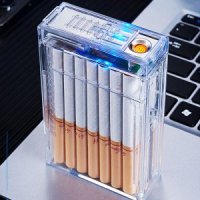 투명 아크릴 슬라이드 usb 충전 라이터 담배케이스