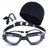 김서림 방지 고글 세트 UV 보호 투명 렌즈 성인용 청소년용 수영 안경 모자 누수 방지