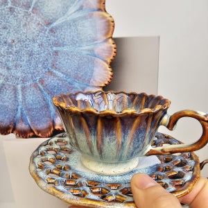 [선물포장] 핑크빛 보라 해바라기 커피잔세트 1p, 가마공방(사기막골도예촌)