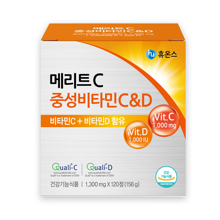 휴온스 메리트C <b>중성비타민 C</b>&amp;D 1300mg x 120정
