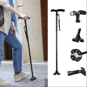 LED 램프 장착 접이식 어르신 효도 네발 지팡이