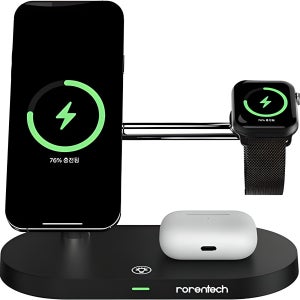 로랜텍 아이폰 애플워치 에어팟 맥세이프 고속 무선충전기  블랙  1개 MWI-51