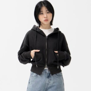 [토피 우먼] W 2WAY 크롭 스웻 후드 집업 (BLACK) T3S-2CSHZU01