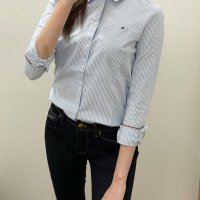 미국 타미힐피거 여성 클래식핏 스트라이프 미니 플래그 로고 코튼 옥스포드 셔츠 5컬러