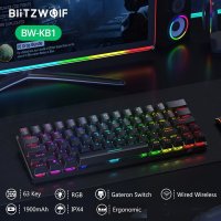 새로운 blitzwolf bw-kb1 블루투스 5.0 무선 기계식 키보드 type-c 게임용 키보드 gateron 스위치 rgb 63 키 브라운 블랙  상위  파란색 스위치