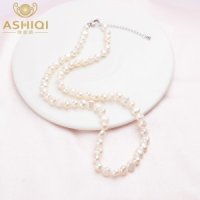 ASHIQI-진짜 7-8mm 담수 진주 목걸이 여성 클래식 천연 바로크 진주 주얼리