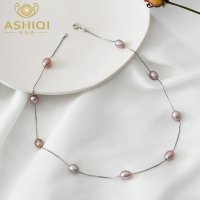 ASHIQI 목걸이 7-8mm 천연 담수 진주 목걸이 진주 보석 여성 선물