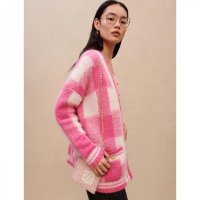 마쥬 블라우스 셔츠 CARDIGAN EN JACQUARD A CARREAUX ROSE FLUO BLANC MFPCA00337