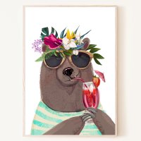 로얄블루아트샵 여름 칵테일을 즐기는 곰 일러스트 포스터