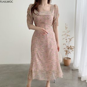 셀프포트레이트원피스 봄원피스 세련된 한국 드레스 우아한 오피스 레이디 기질 새로운 2020 꽃 프린트 스  02 분홍색  02 M