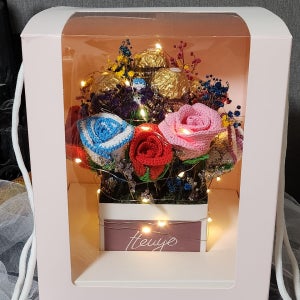 [발렌타인데이]초코과자 뜨개장미_LED꽃상자선물, 뜨예손뜨개