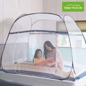 슬립아워랩 원터치 모기장 텐트 침대 아기 대형 사각 1인용 (케이블용지퍼 보관가방 2문형)