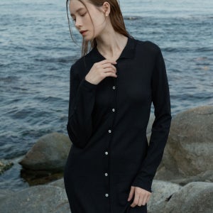 [크램38] REGINA KNITTED SHIRT DRESS 레지나 블랙 니트 드레스